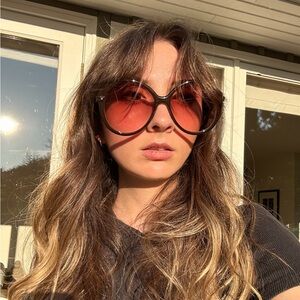 Chloe Oversized Round Sunglasses with Red Gradient Lenses